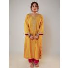 Yellow Embroidered Chanderi Kurta with Pants- Set of 2