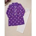 Purple Polka Dot Printed Mulmul Kurta with Pants - Set of 2