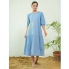 Powder Blue Embroidered Poplin Dress