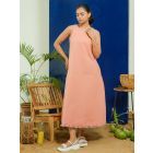 Peach Embroidered Poplin Dress