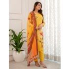 Yellow Printed Muslin Suit - Set of 3