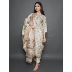 Ivory Hand Block Printed Tussar Silk Kurta with Dupatta- Set of 2