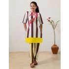 Brown White Striped Poplin Kurta with Pants- Set of 2
