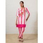 Pink White Striped Poplin Kurta with Pants- Set of 2