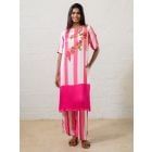 Pink White Striped Modal Kurta with Pants- Set of 2