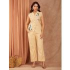 Yellow Embroidered Cotton Slub Top