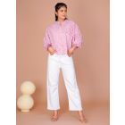 White Pink Hand Block Printed Cotton Shirt