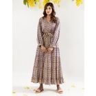 Purple Hand Block Printed Cotton Dress with Belt