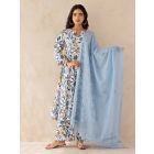 Sky Blue Embroidered Kota Doria Dupatta