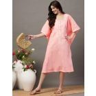 Peach Chikankari Embroidered Cotton Kaftan