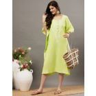 Lime Green Chikankari Embroidered Cotton Kaftan