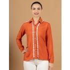Orange Embroidered Cotton Blend Shirt