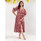 White Red Hand Block Printed Cotton Dress