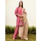 Pink Hand Embroidered Modal Silk Suit - Set of 3
