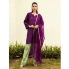 Purple Hand Embroidered Modal Silk Suit - Set of 3