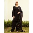 Black Hand Embroidered Modal Silk Suit - Set of 3