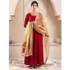Maroon Hand Embroiderd Muslin Silk Suit - Set of 3