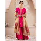 Pink Hand Embroiderd Muslin Silk Sharara Suit - Set of 3