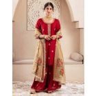 Maroon Hand Embroiderd Muslin Silk Sharara Suit - Set of 3