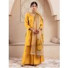 Mustard Yellow Hand Embroiderd Muslin Silk Sharara Suit - Set of 3