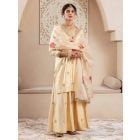 Beige Hand Embroiderd Muslin Silk Sharara Suit - Set of 3