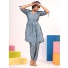 Grey Printed Muslin Tunic with Pants - Set of 2