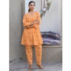 Orange Printed Cotton Tunic with Pants - Set of 2