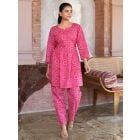 Pink Printed Cotton Tunic with Pants - Set of 2