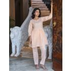 Orange Embroidered Cotton Lurex Tunic with Pants - Set of 2