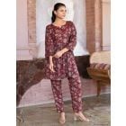 Red Grey Printed Cotton Tunic with Pants - Set of 2