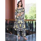 Brown Yellow Printed Cotton Kurta with Pants - Set of 2