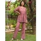 Brown Embroidered Cotton Co-ord Set - Set of 2