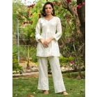 White Embroidered Cotton Co-ord Set - Set of 2