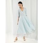 Blue Lace Work Cotton Anarkali Kurta