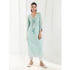 Blue Lace Work Cotton Kurta