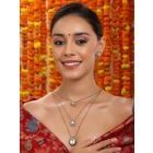 Gold Toned Handcrafted Brass Layered Necklace with Earrings - Set of 2