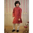 Maroon Hand Block Printed Cotton Mulmul Kurta with Pajama - Set of 2