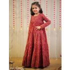 Maroon Hand Block Printed Cotton Mulmul Dress