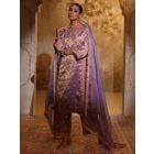 Purple Thread Embroidered Tissue Suit - Set of 3