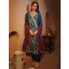 Turquoise Dori Embroidered Chanderi Angrakha Suit - Set of 3