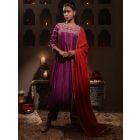 Purple Aari Embroidered Chanderi Suit - Set of 3