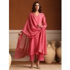 Pink Embroidered Chanderi Mul Suit- Set of 3