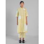 Yellow Checkerd Cotton Applique Work Kurta with Pants- Set of 2