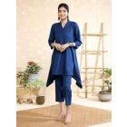 Blue Cotton Kurta with Pants- Set of 2