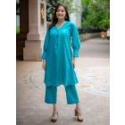 Teal Green Cotton Kurta with Pants- Set of 2