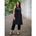 Black Cotton Kurta with Pants- Set of 2