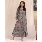 Blue Hand Block Printed Cotton Kurta with Pants- Set of 2