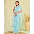 Turquoise Gota Patti Linen Tissue Saree