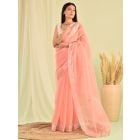 Peach Gota Patti Linen Tissue Saree