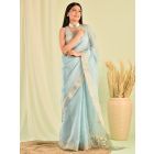 Sky Blue Gota Patti Linen Tissue Saree